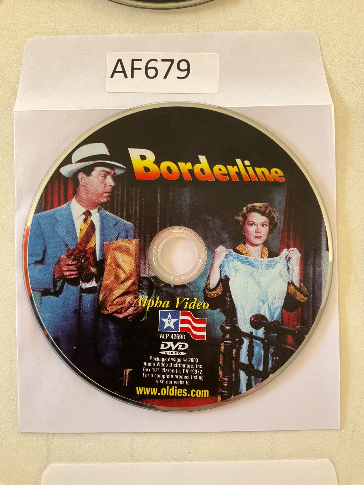 Borderline DVD DISC ONLY. No Case No Tracking #AF679