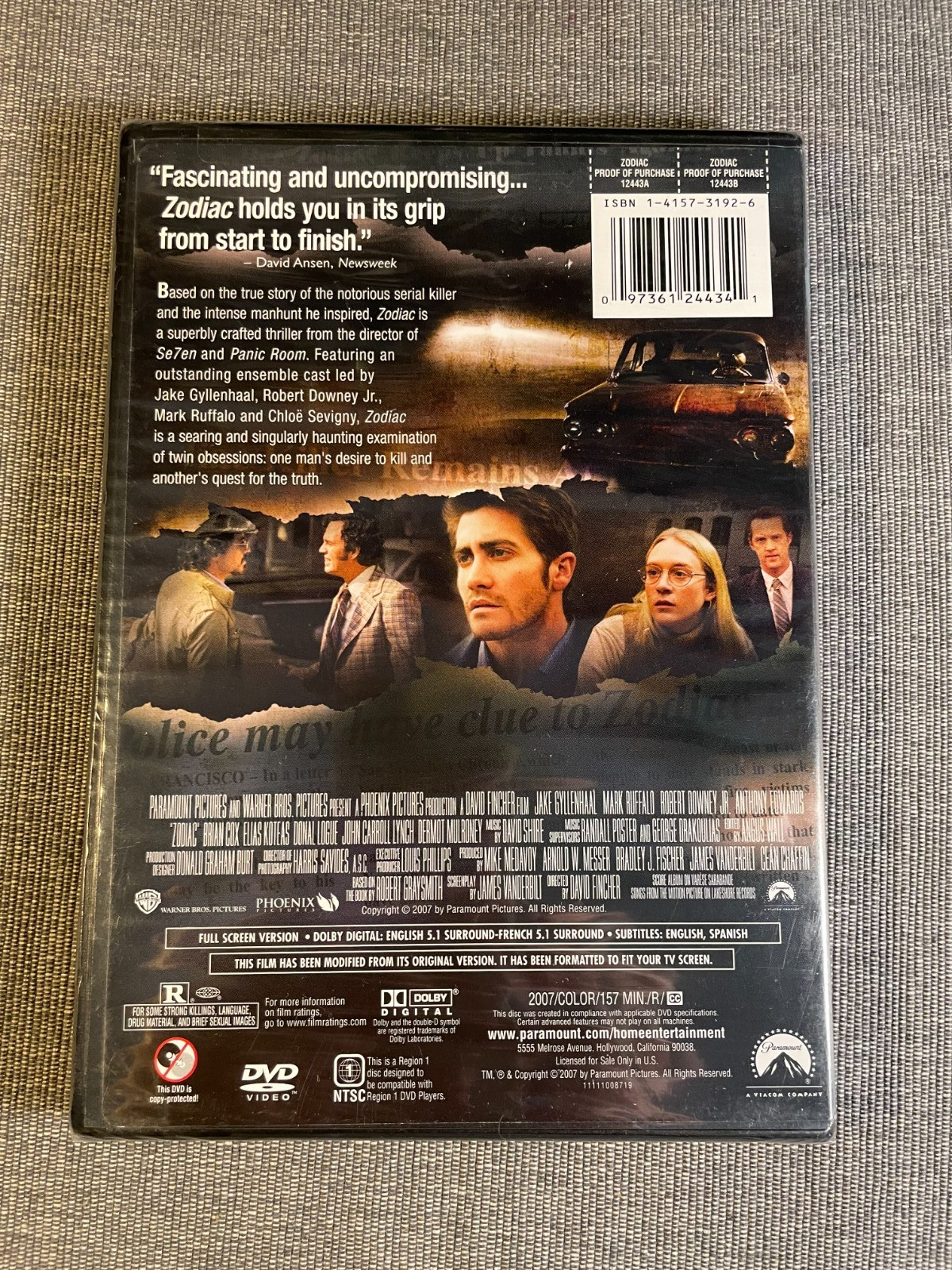 ZODIAC Full Screen DVD Jake Gyllenhaal David Fincher Sealed Brand NEW