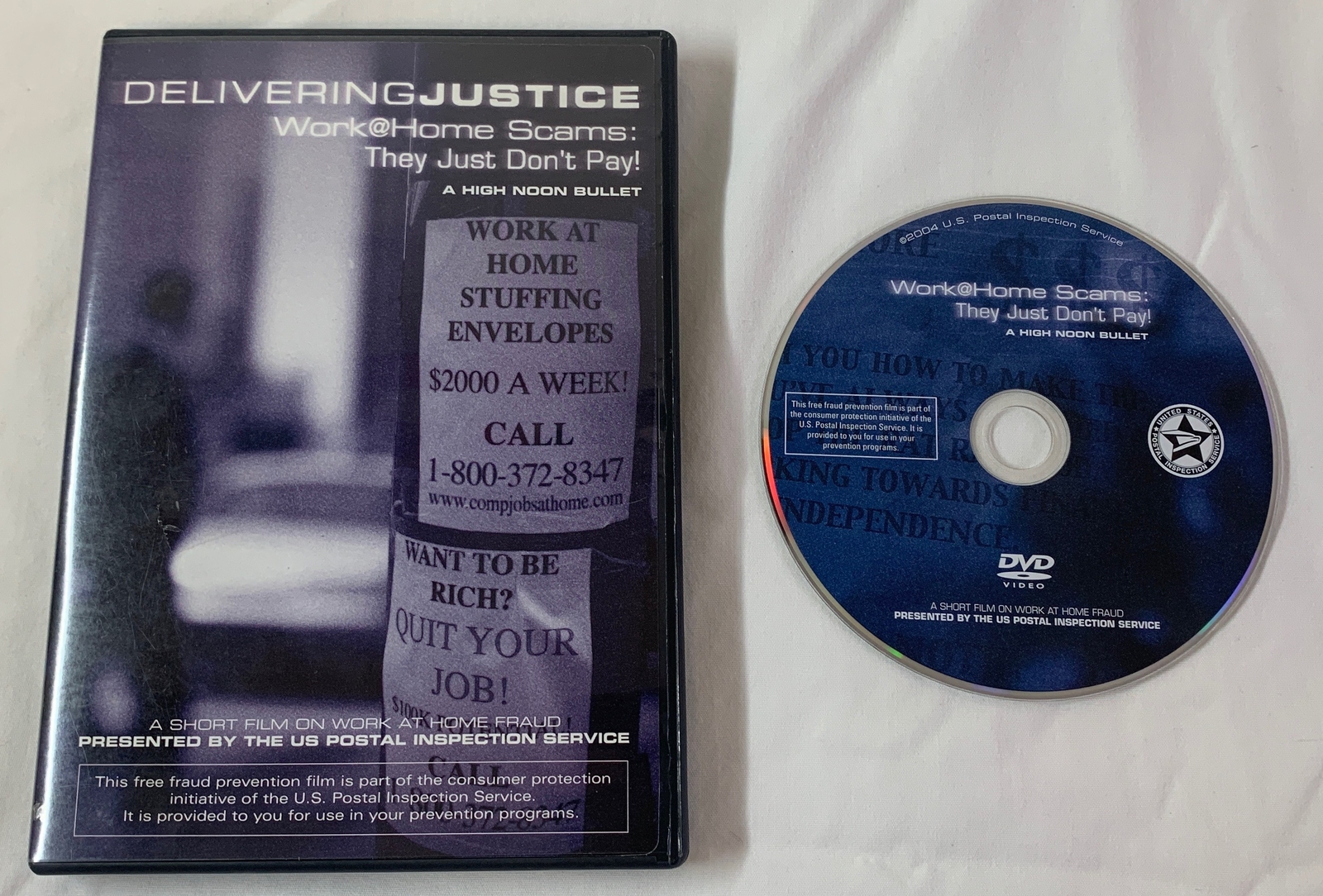 US Postal Inspection Service dvd ~ DELIVERING JUSTICE – WORK@HOME SCAMS