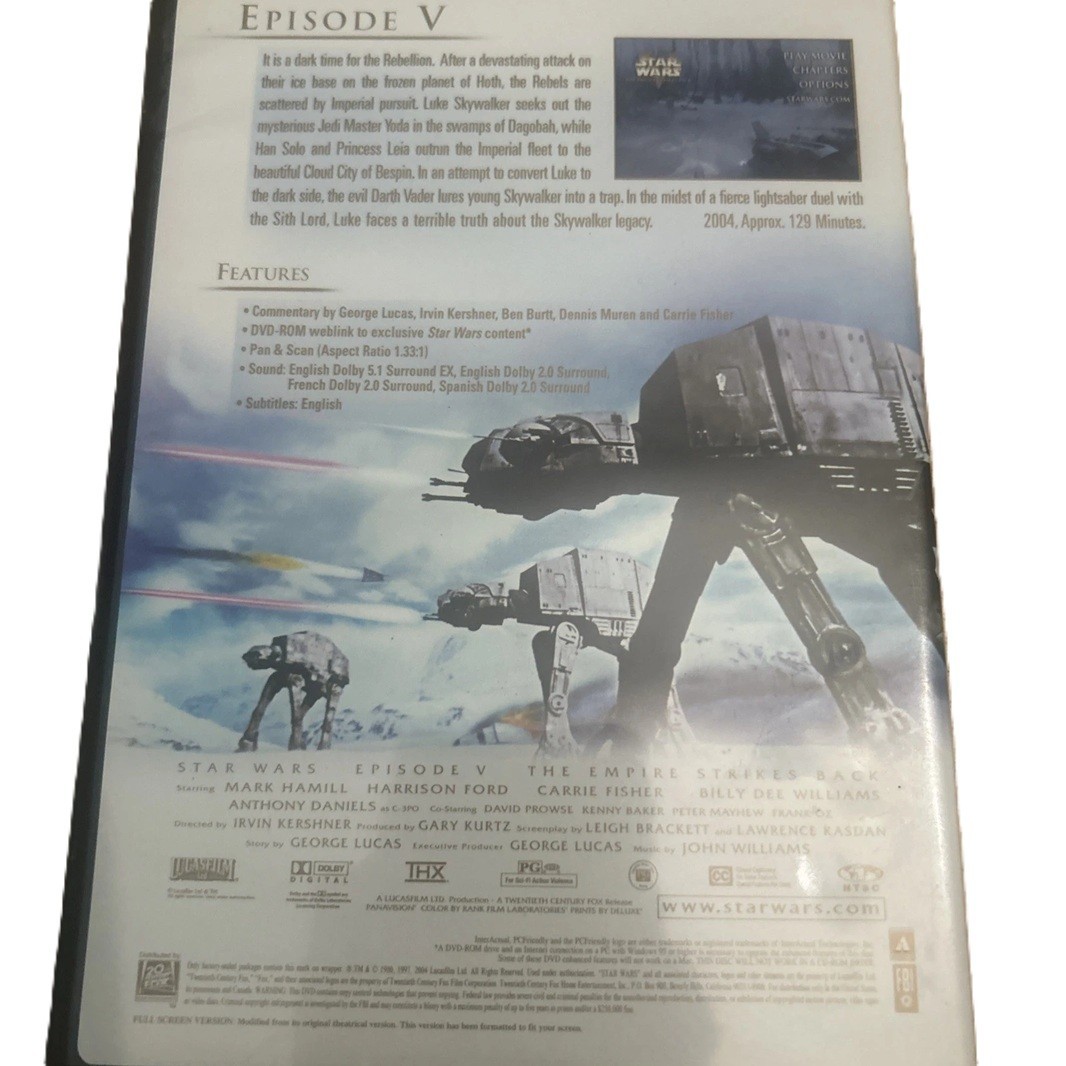 Star Wars The Empire Strikes Back DVD Full Screen Digitally Mastered Like New