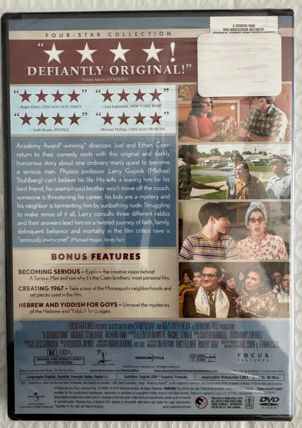A Serious Man (DVD) Film by Joel and Ethan Coen New & Sealed w/ Bonus Features