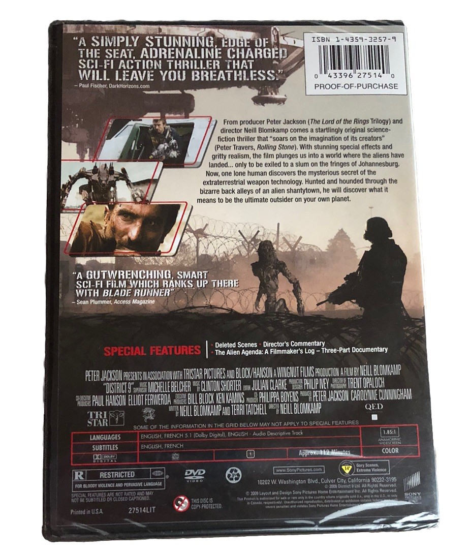 District 9 The Movie – 2009 DVD – Peter Jackson – Brand New Sealed