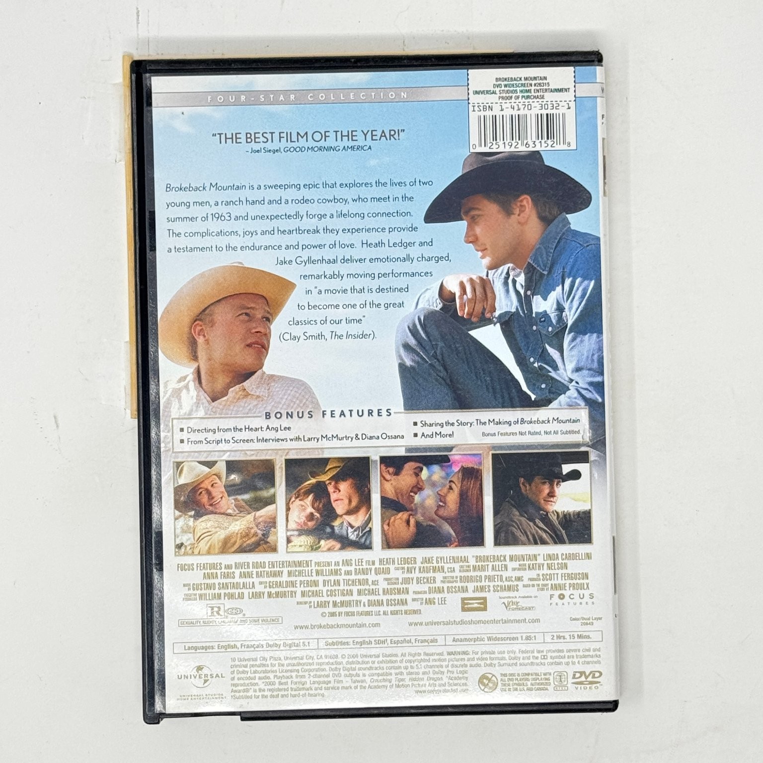 Brokeback Mountain DVD 2005 Ang Lee Heath Ledger Jake Gyllenhaal Widescreen