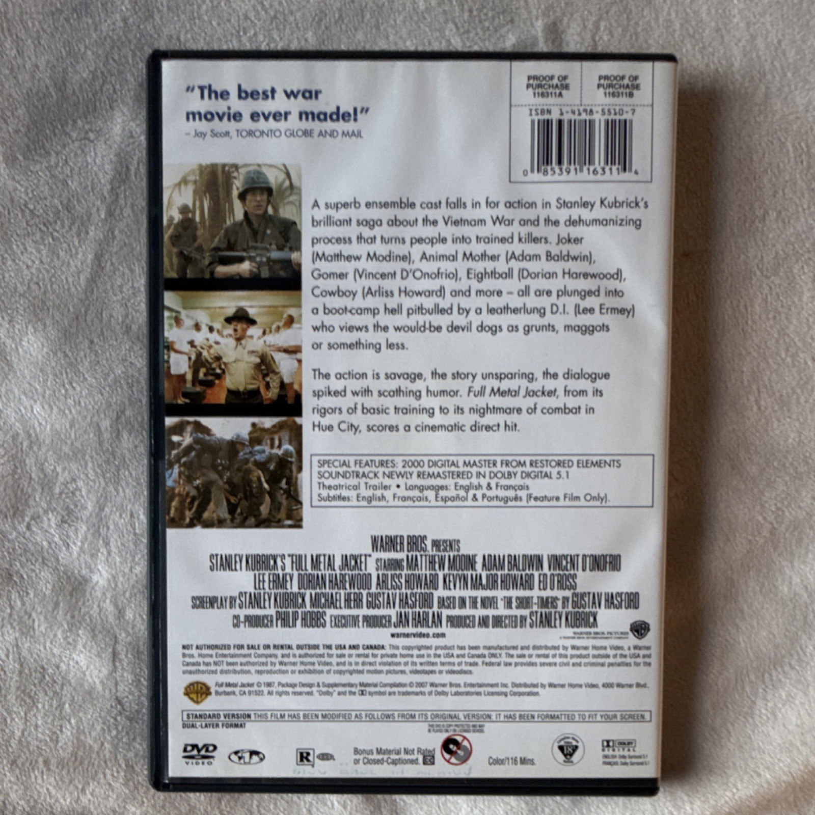 Warner Bros Full Metal Jacket Stanley Kubrick Collection DVD Modine 116 Min