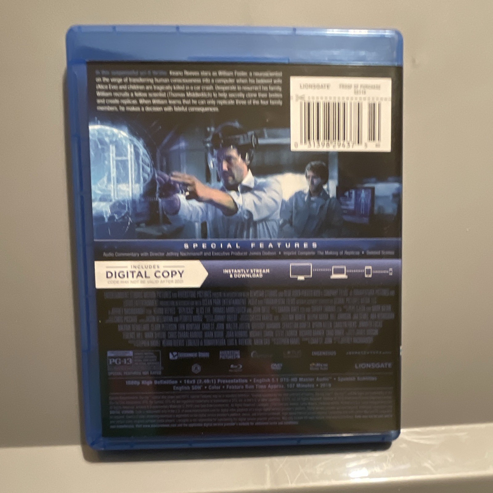 Lionsgate Replicas Blu-ray/DVD w/Digital Copy PG-13 Sci-Fi Keanu Reeves 2019