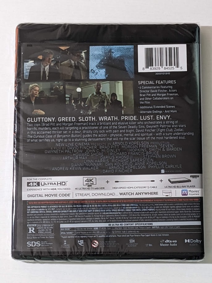 Se7en (Seven) [4K Ultra HD, 1995] Factory Sealed