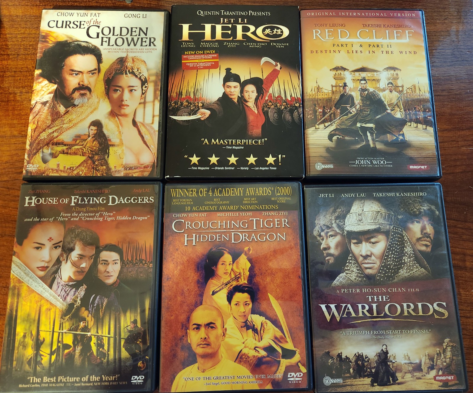 6 Wuxia/Chinese Epic DVDs Hero, Crouching Tiger, Red Cliff 1&2, Warlords, more