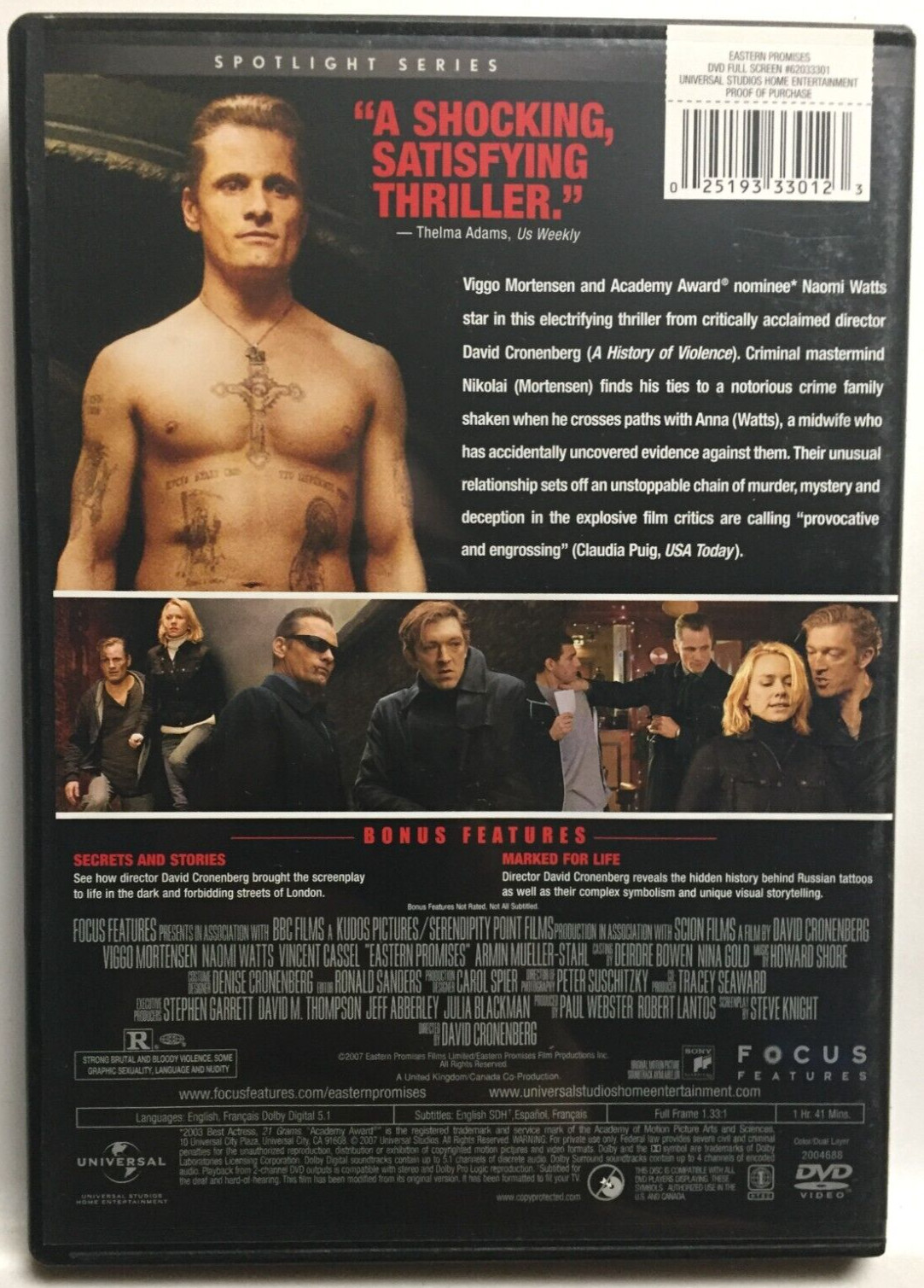 Eastern Promises (DVD, 2007) Viggo Mortensen, Naomi Watts, Not a Scratch!