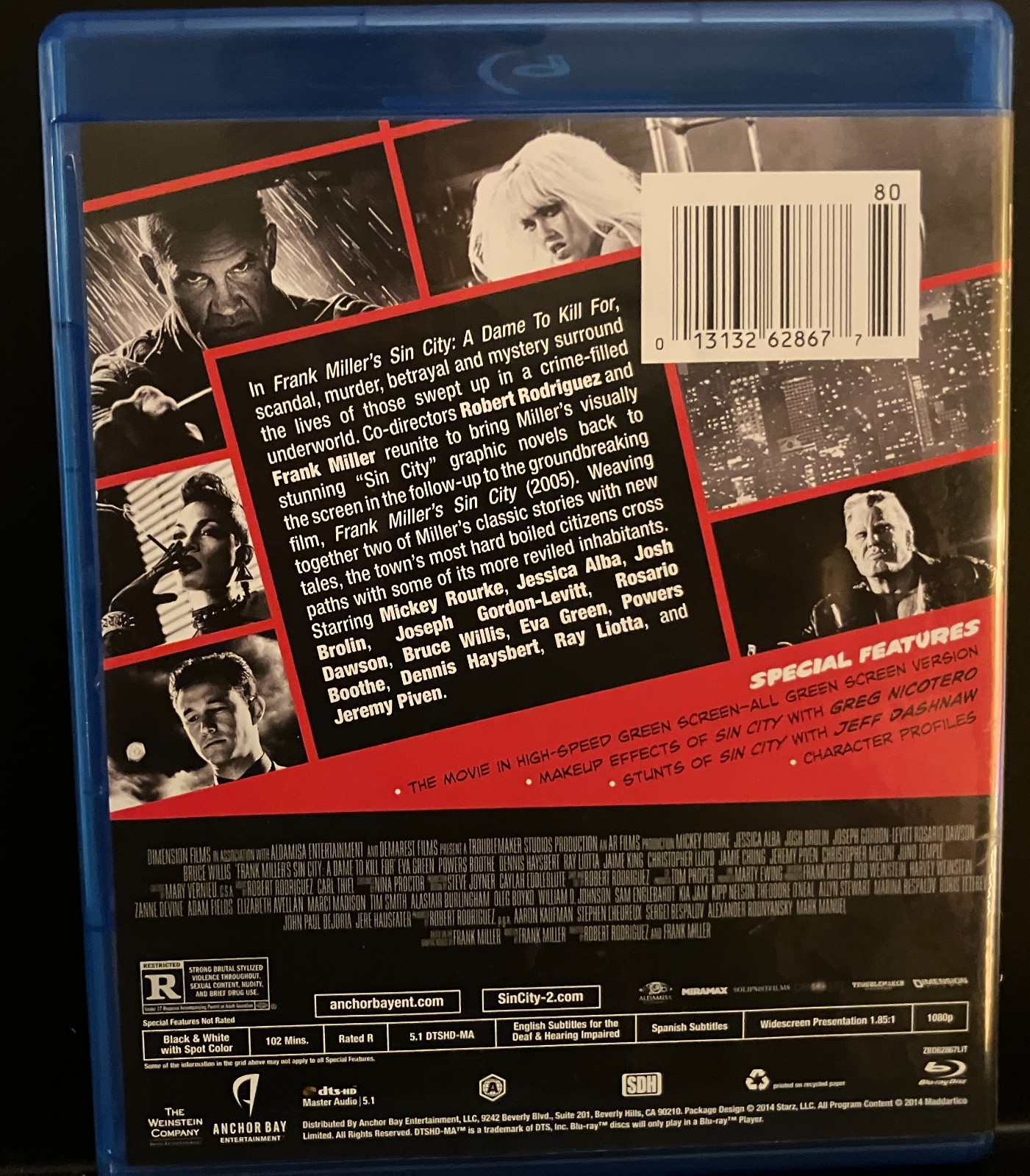 SIN CITY: A DAME TO KILL FOR [BLU-RAY – 2014 – STARZ/ANCHOR BAY] *LIKE NEW*