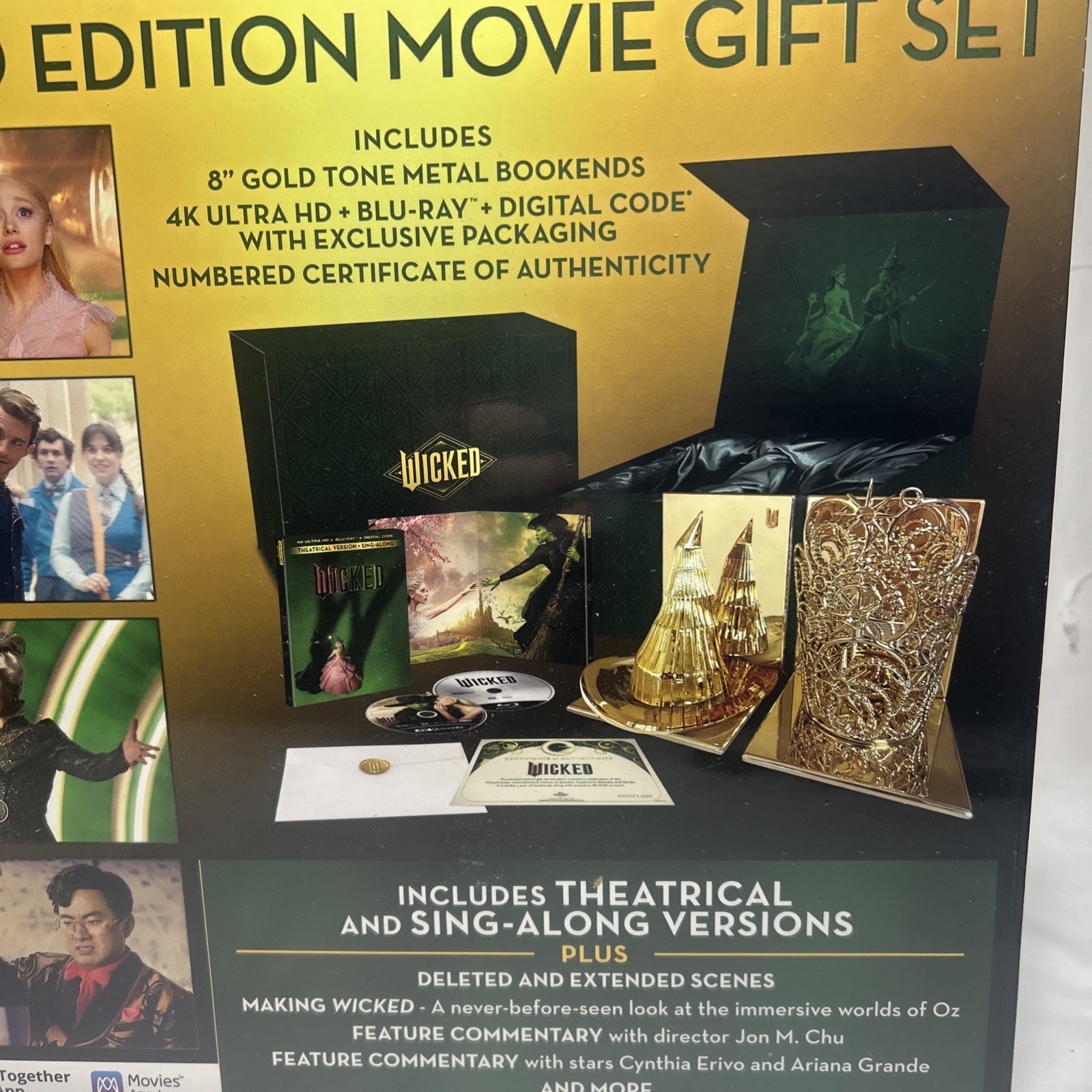 Wicked Exclusive Limited-Edition Giftset Gold Tone Metal Bookends 4K+Blu Sealed