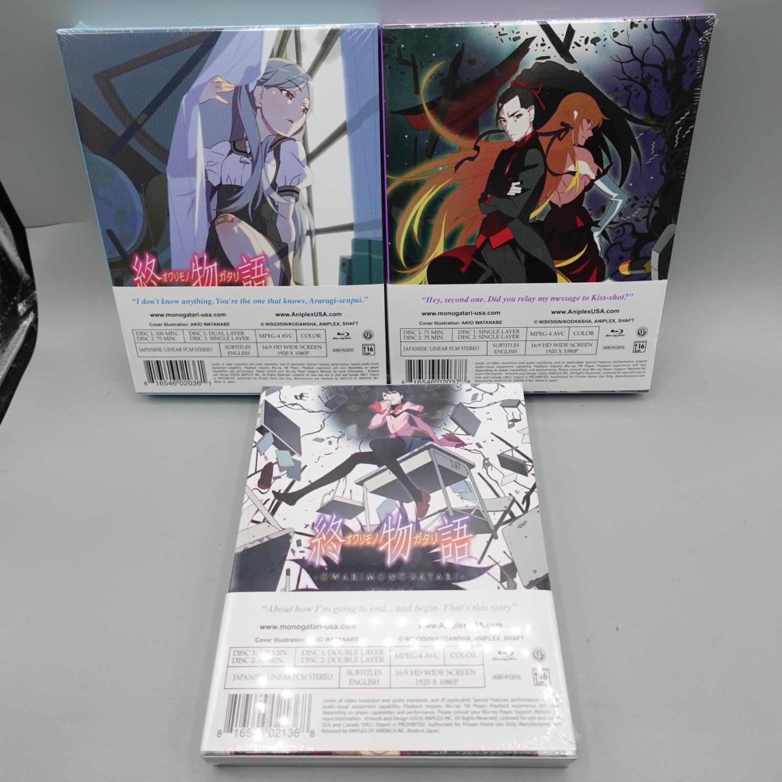 Owarimonogatari Aniplex USA Blu-ray Volume 1 2 3 set Limited Edition sealed lot