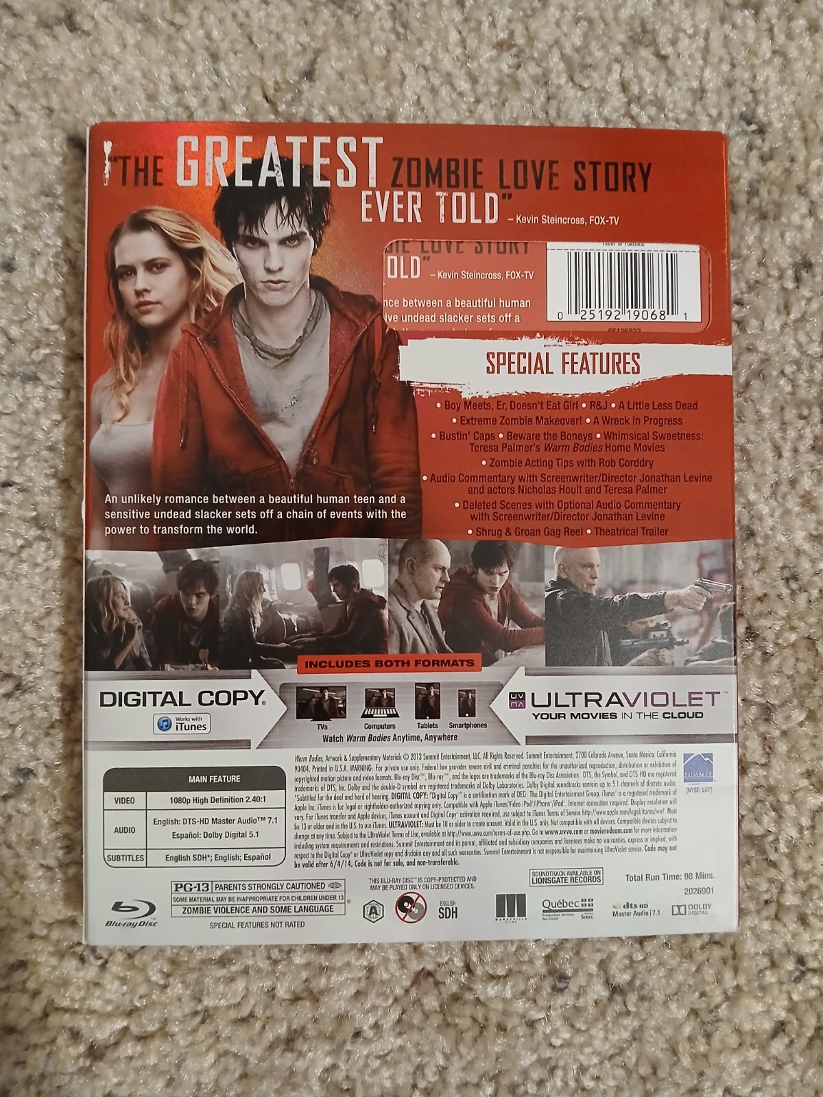 Warm Bodies (Blu-Ray, 2013) With Slipcover