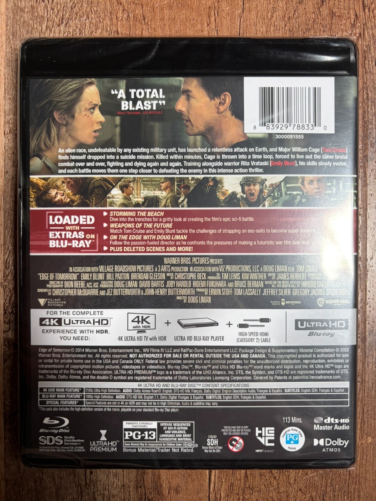 Edge of Tomorrow: Live. Die. Repeat. (4K UHD + Blu-ray, 2014, Region Free) *NEW*