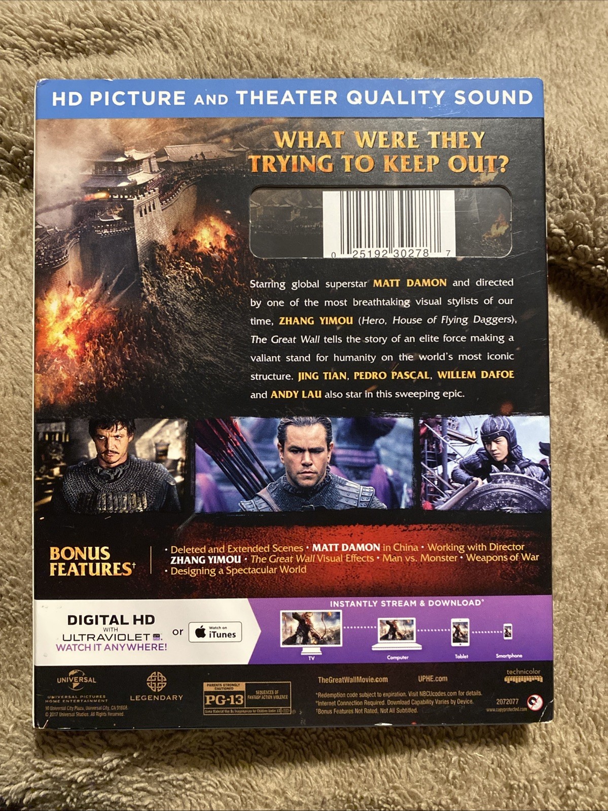 The Great Wall (Blu-ray, DVD 2017) With Slipcover!! No Digital Code