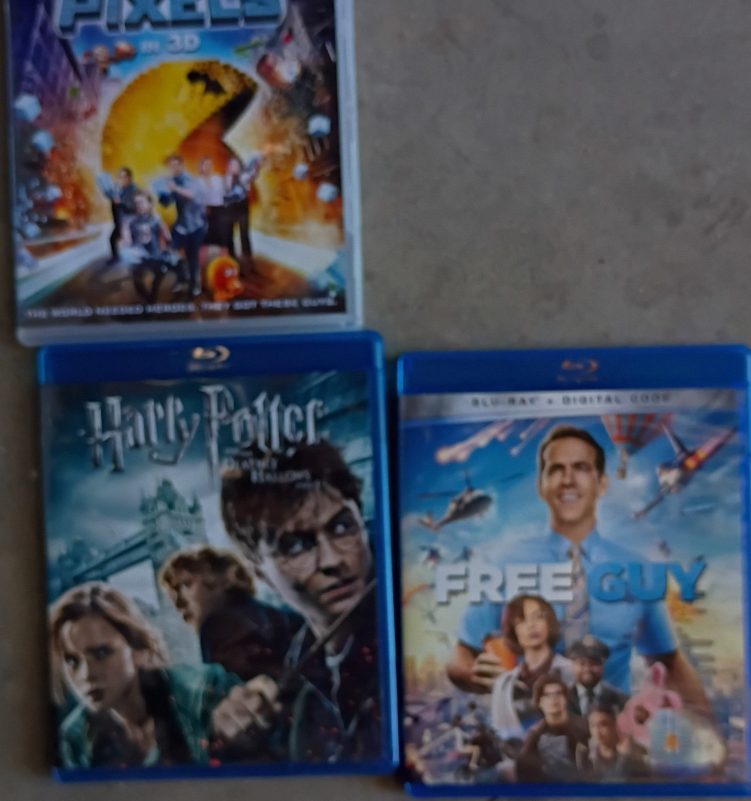 Blu-ray Movie Lot Pixels 3D Edition Harry Potter, Free Guy