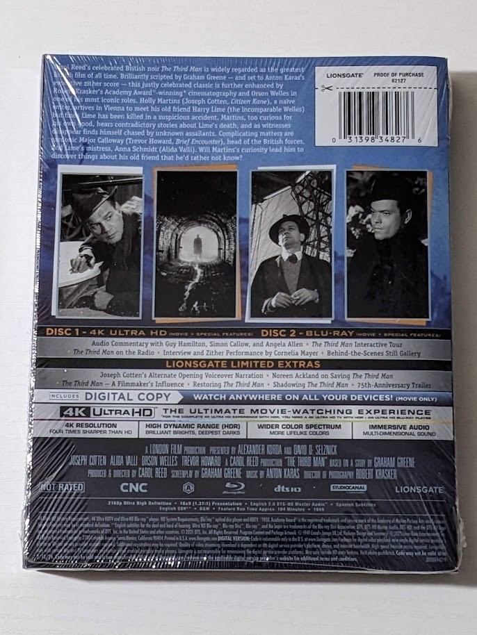 The Third Man Steelbook (4K Ultra HD + Blu-ray, 1949) Factory Sealed
