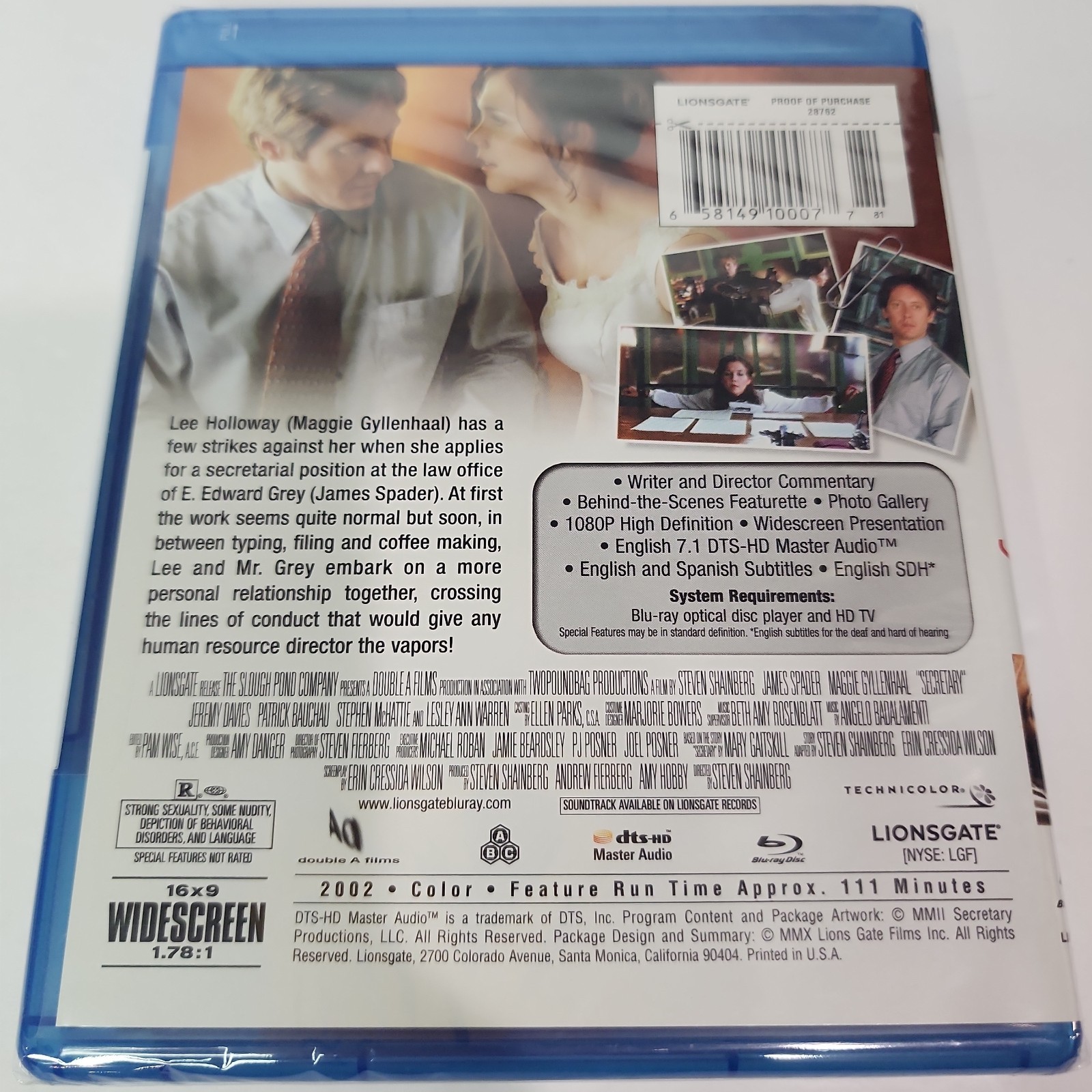 New Sealed 2002 Secretary Blu-ray Disc James Spader Maggie Gyllenhaal Lionsgate