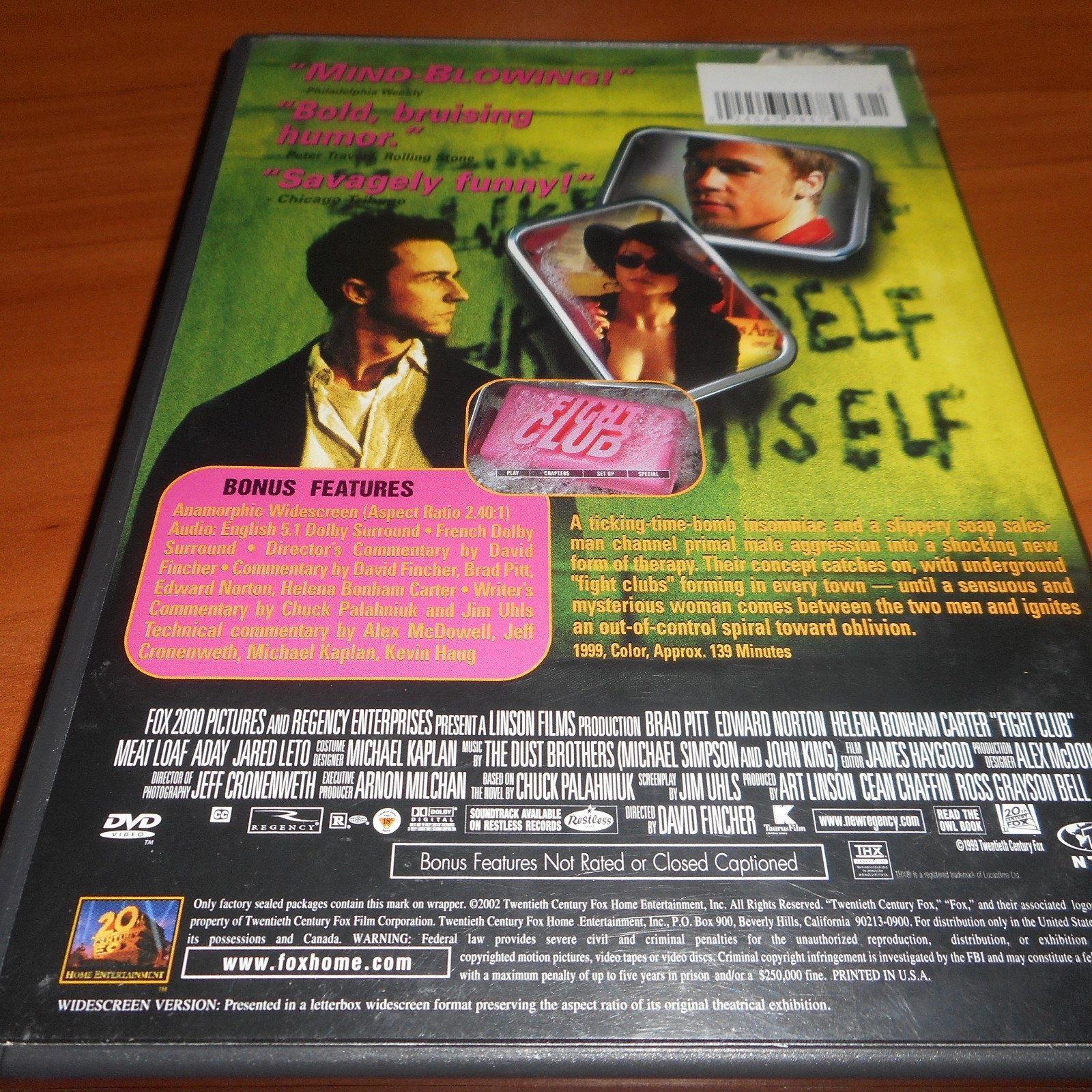 Fight Club (DVD Widescreen 2002) Brad Pitt Edward Norton