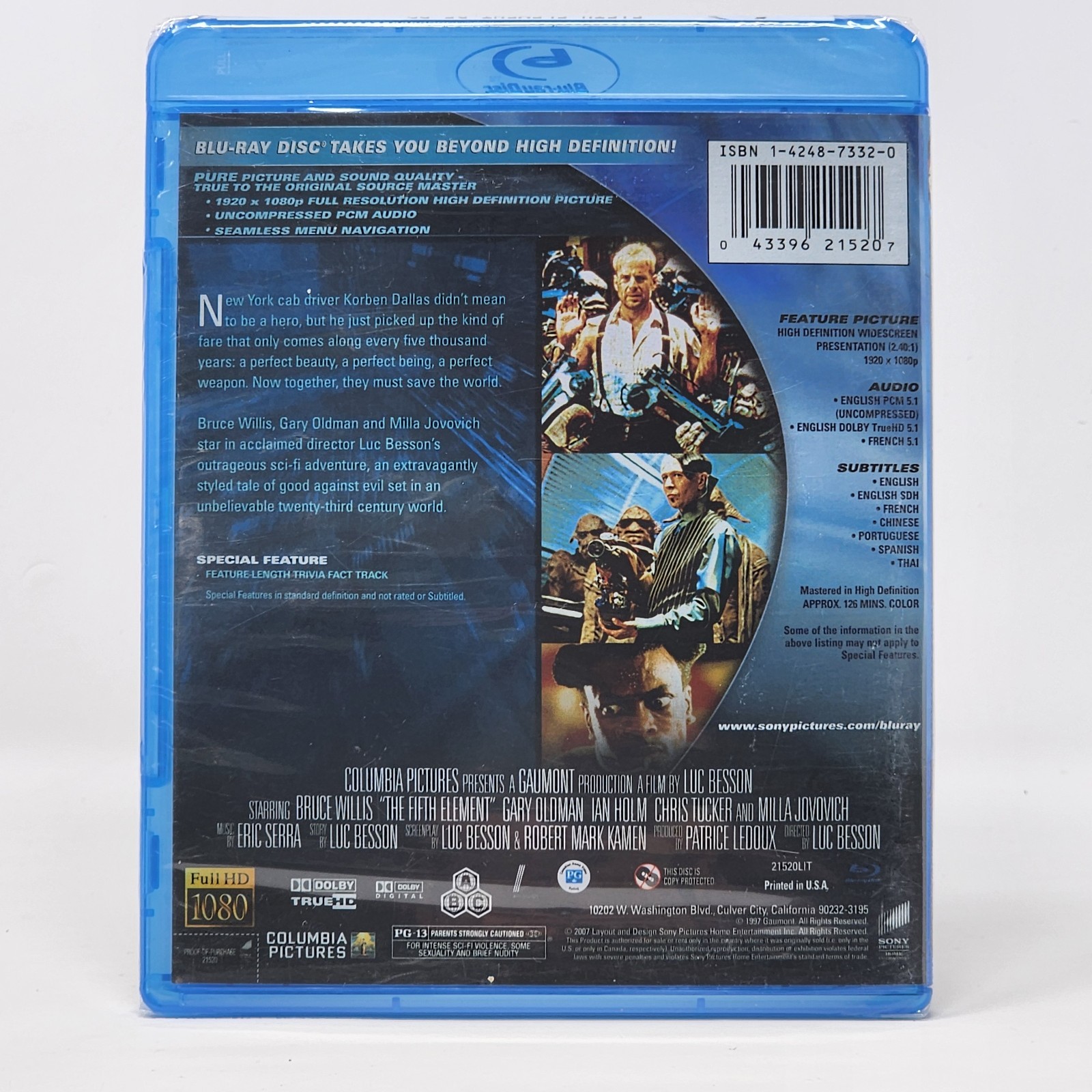 The Fifth Element Blu-ray Columbia Pictures 1997 Full HD 1080 Factory Sealed NEW