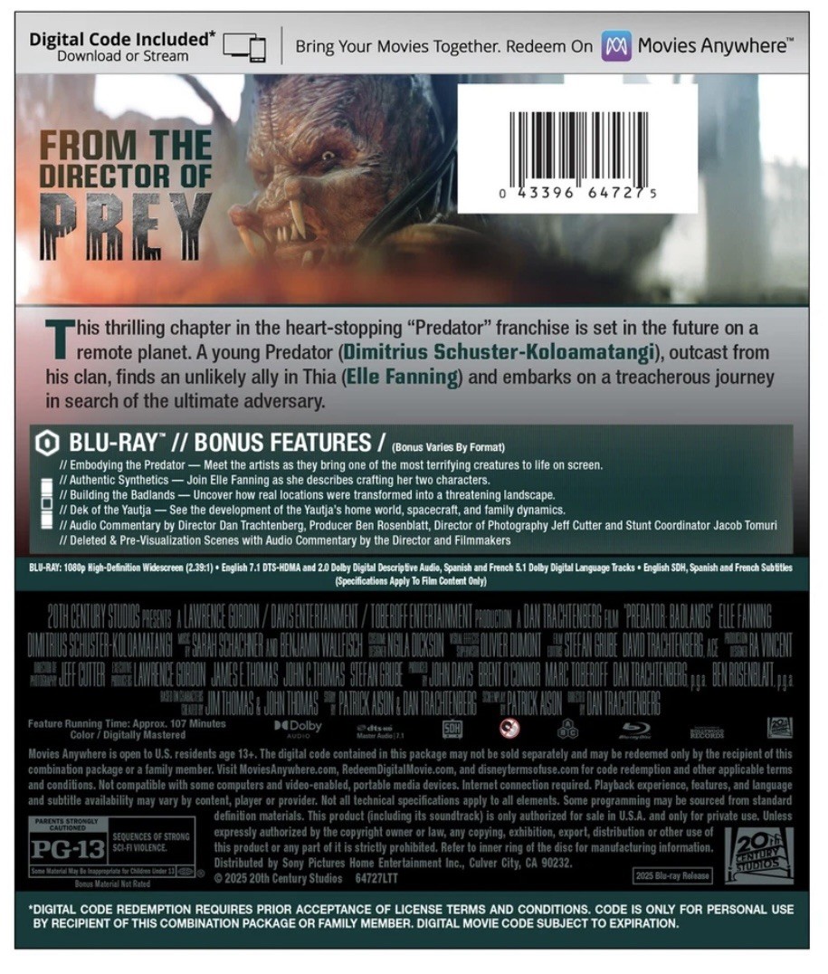 Predator Badlands 2025 4K Ultra HD+DGTL Code Brand New FREE SHIPPING