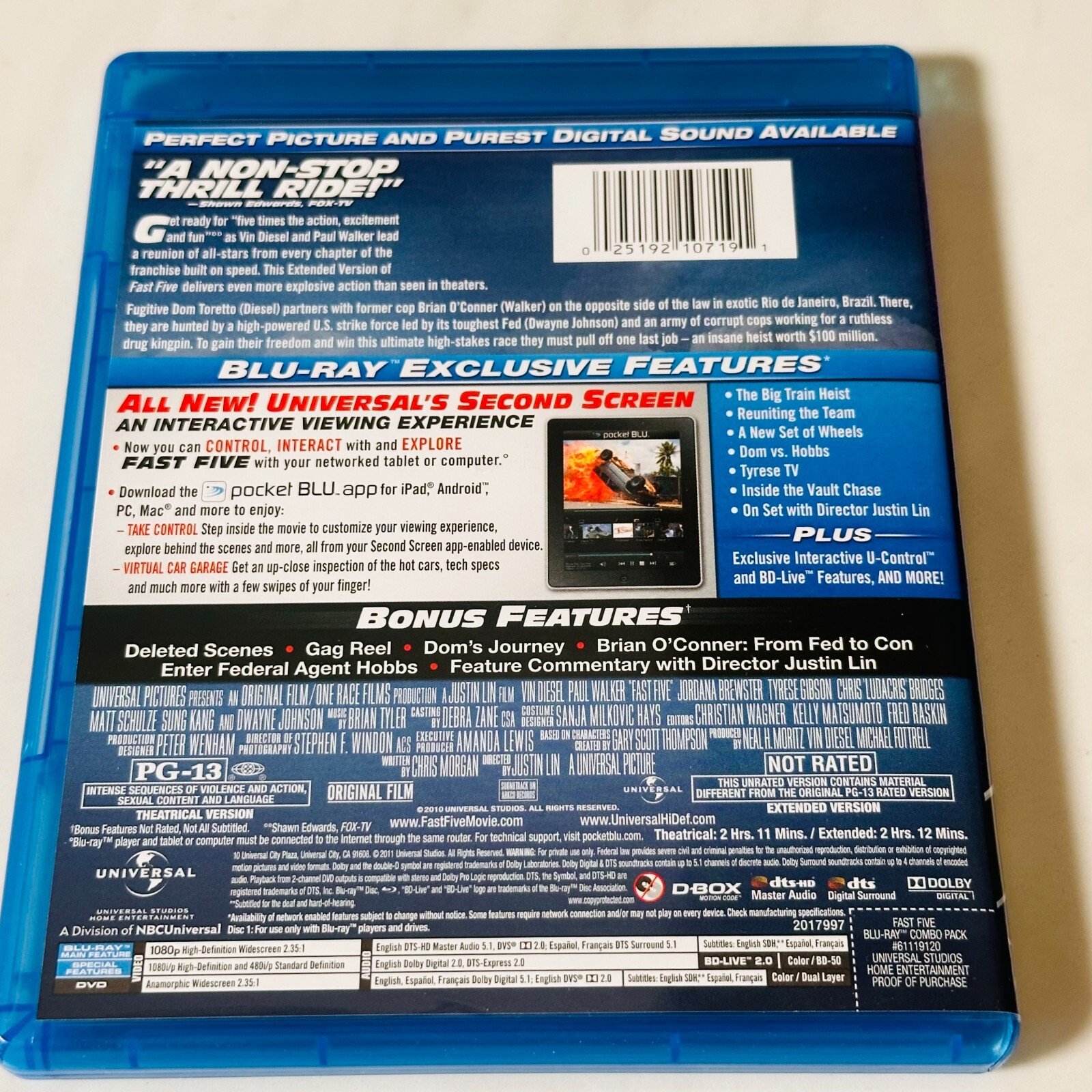 Fast Five – Blu-ray + DVD – Extended Edition – Vin Diesel – Slip Cover BB Stickr