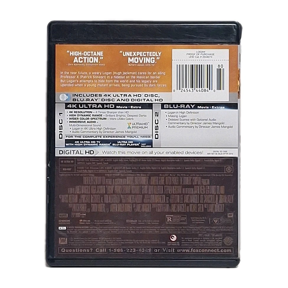 Logan Standard Edition 4K Ultra HD Blu-Ray 2017 2-Disc Wolverine Tested VG+