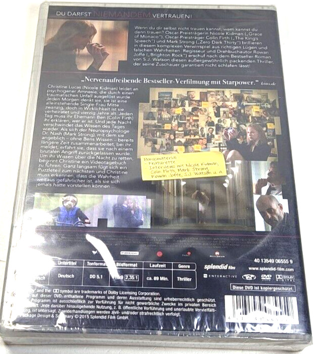 Ich.Darf.Nicht.Schlafen 2015 DVD Germany Import Brand New Sealed Movie Kidman