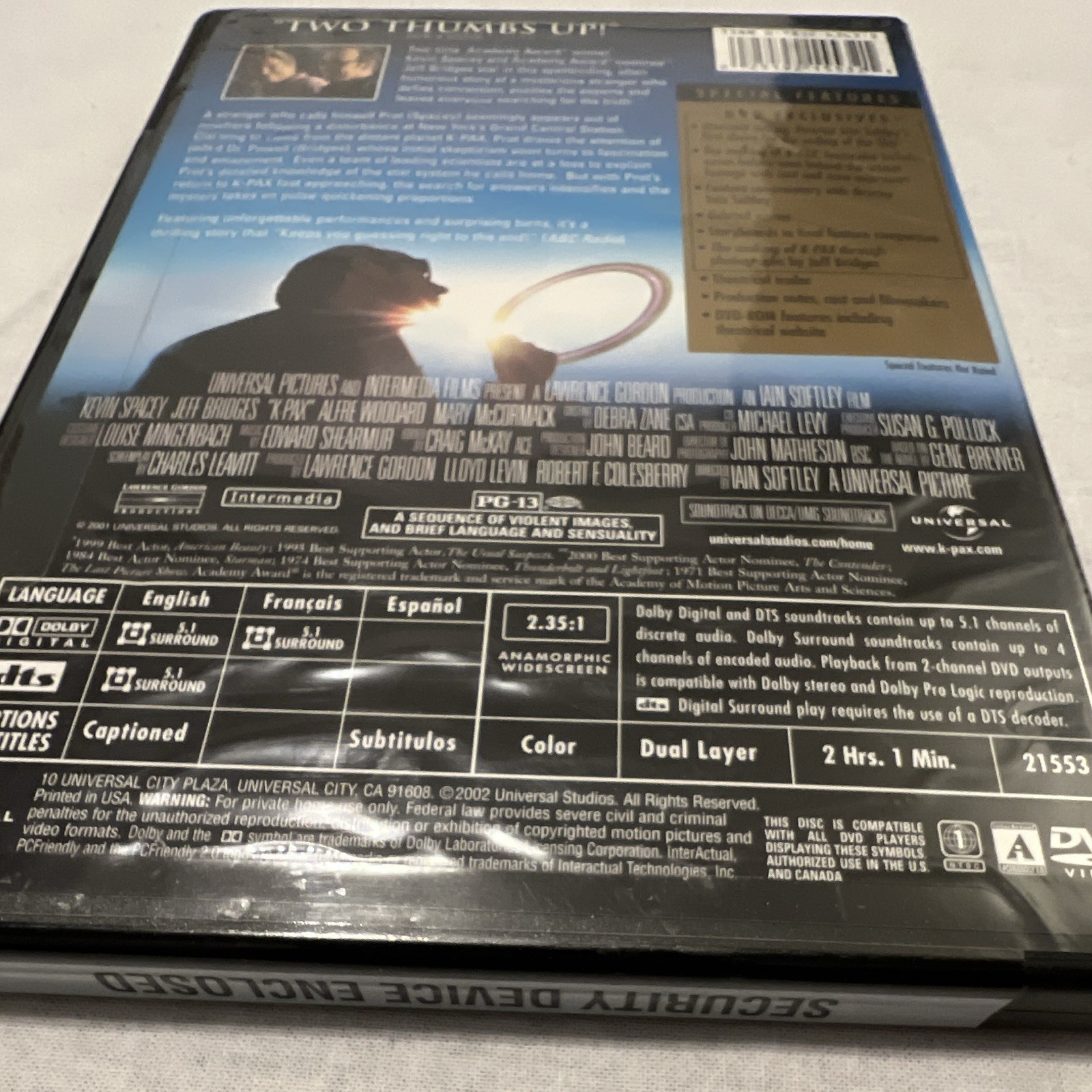 Universal K-PAX DVD 2002 Widescreen PG-13 Kevin Spacey Jeff Bridges