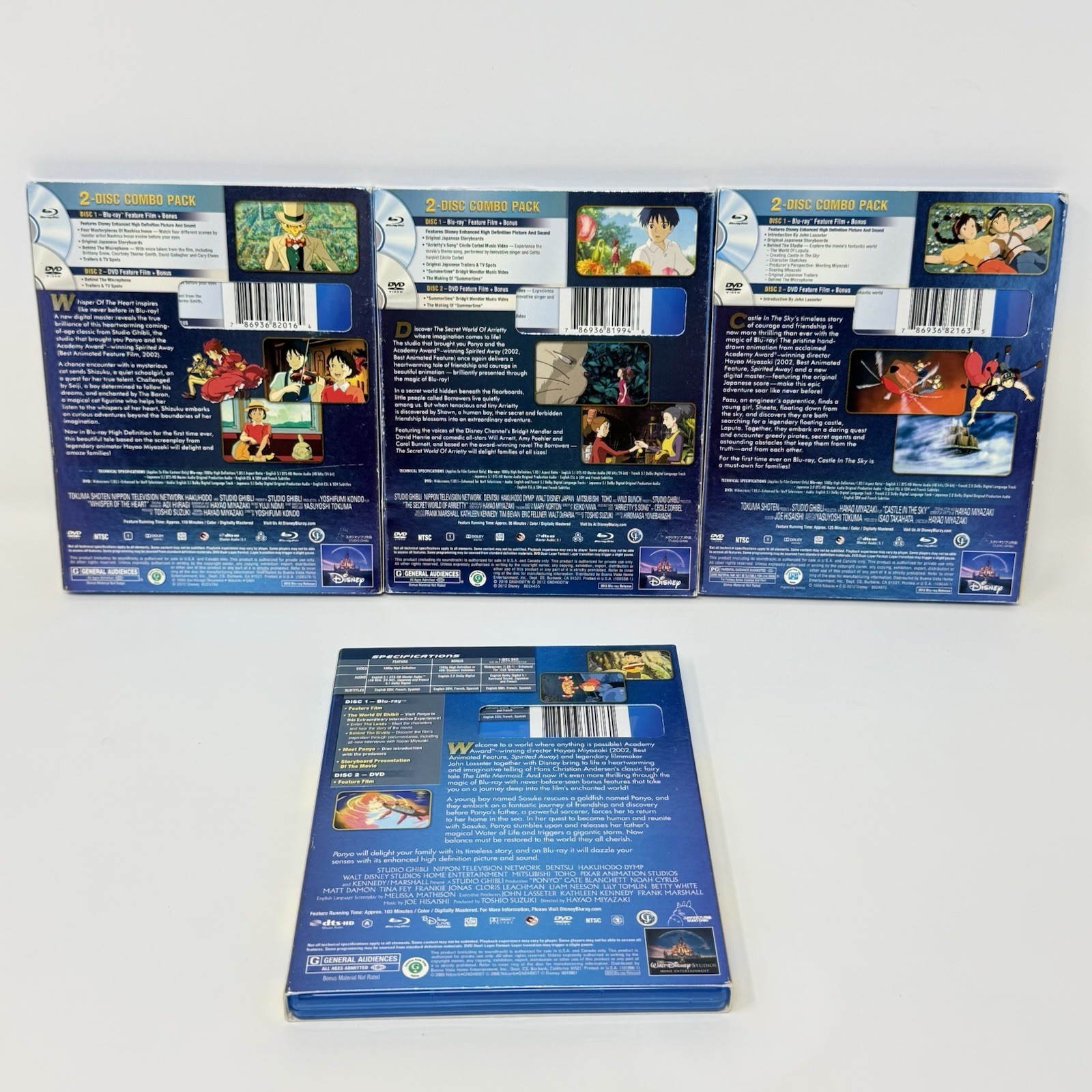 Studio Ghibli Blu Ray DVD Movie Lot of 4 Ponyo Arrietty Castle Whisper