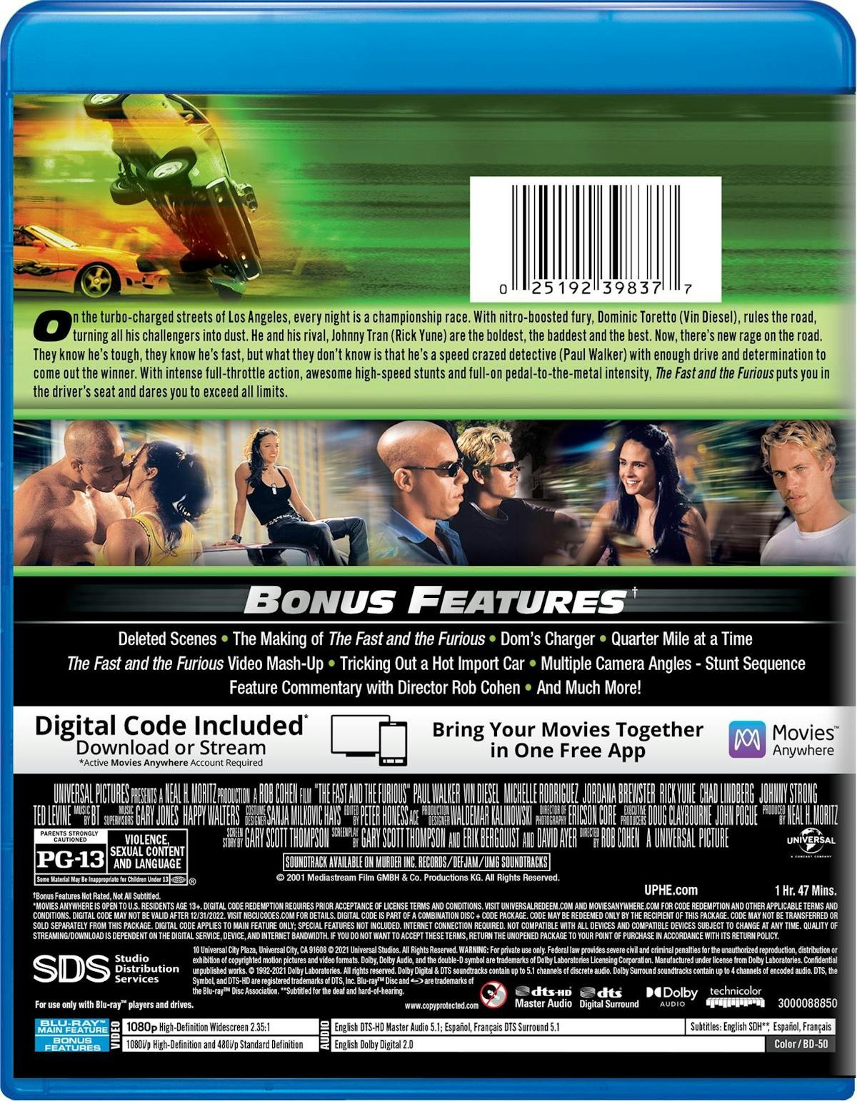 The Fast and the Furious Blu-ray Paul Walker NEW