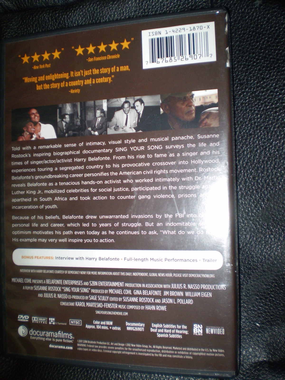 Sing Your Song: Harry Belafonte [DVD, Mint, 104 Minutes, FREE SHIPPING!]