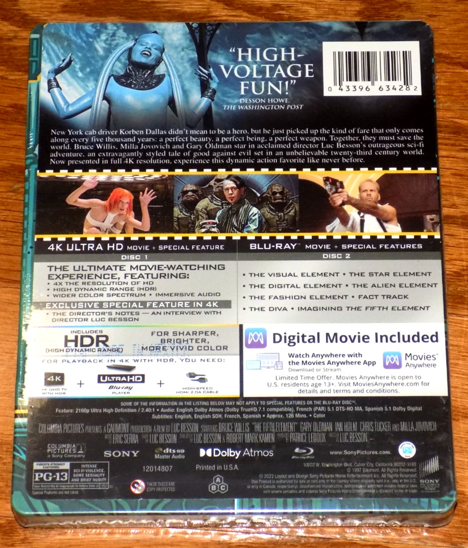 THE FIFTH ELEMENT Steelbook 4K UHD Blu-ray Bruce Willis Gary Oldman Sci-Fi NEW