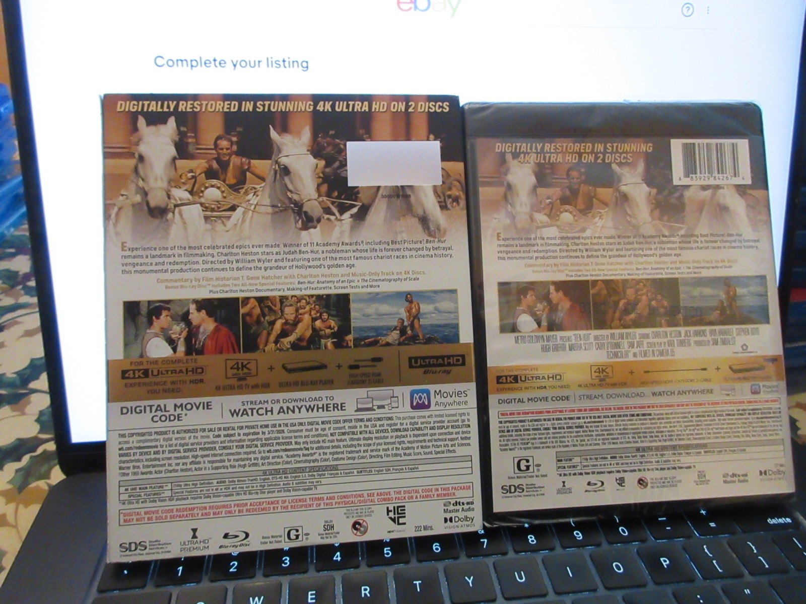 Ben-Hur 4K UHD + Digital 2 discs W/Slipcover Charlton Heston BRAND NEW PLS READ!