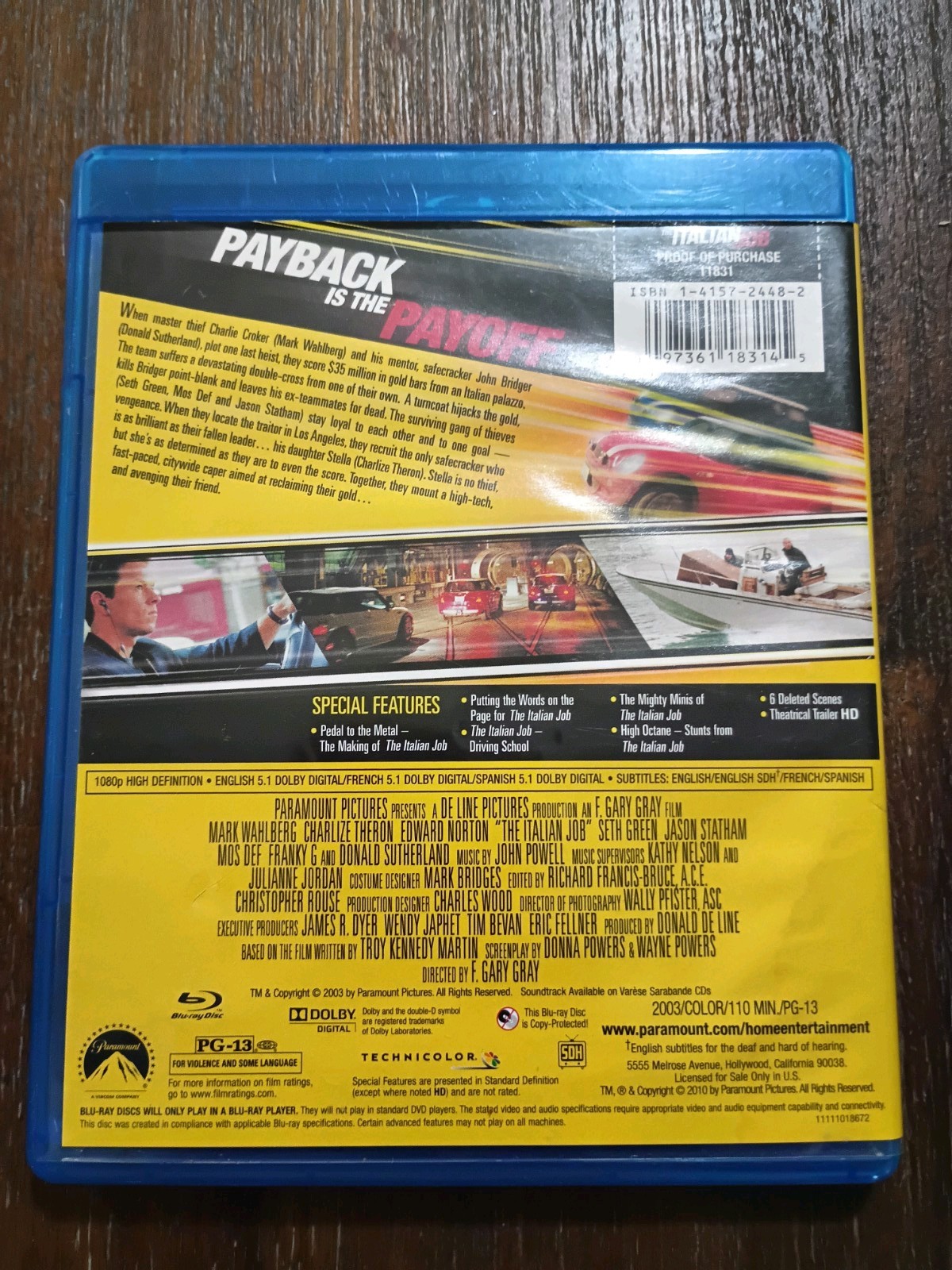 Paramount The Italian Job (2003) Blu-ray PG-13 110 min Wahlberg Deleted Scenes
