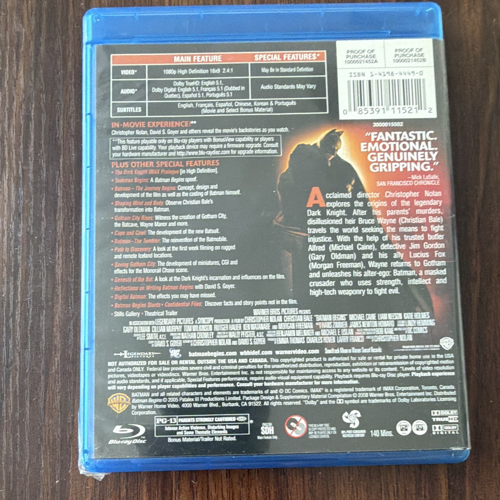 Warner Home Video Batman Begins Blu-ray 2005 PG-13 1080p Special Features