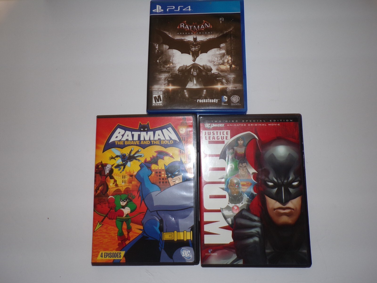 3 Batman 2 movies 1 (2) disc and 1 PS4 Arkham Knight