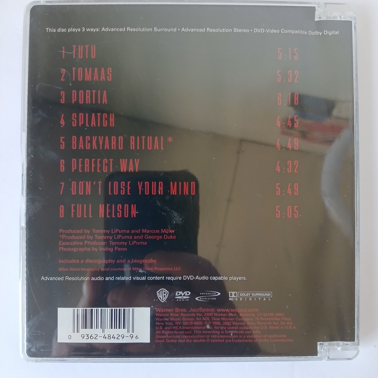 Miles Davis Tutu DVD Audio Disc 2002 Warner Bros Advanced Resolution