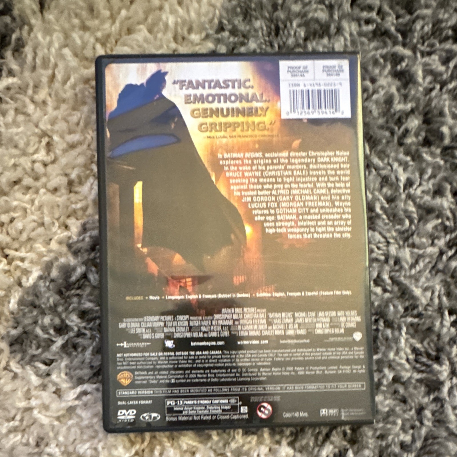 Warner Bros Batman Begins DVD Full Screen PG-13 2005 140 Min Sub Eng/Fre/Sp