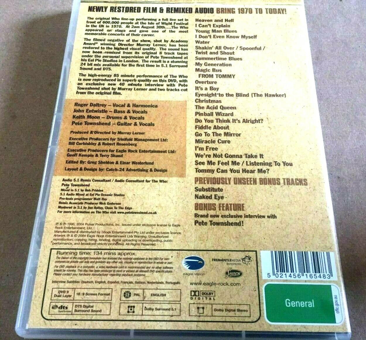 The Who – Live At Isle Of Wright 1970 – Special Edition 134 min- PAL Mint – DVD