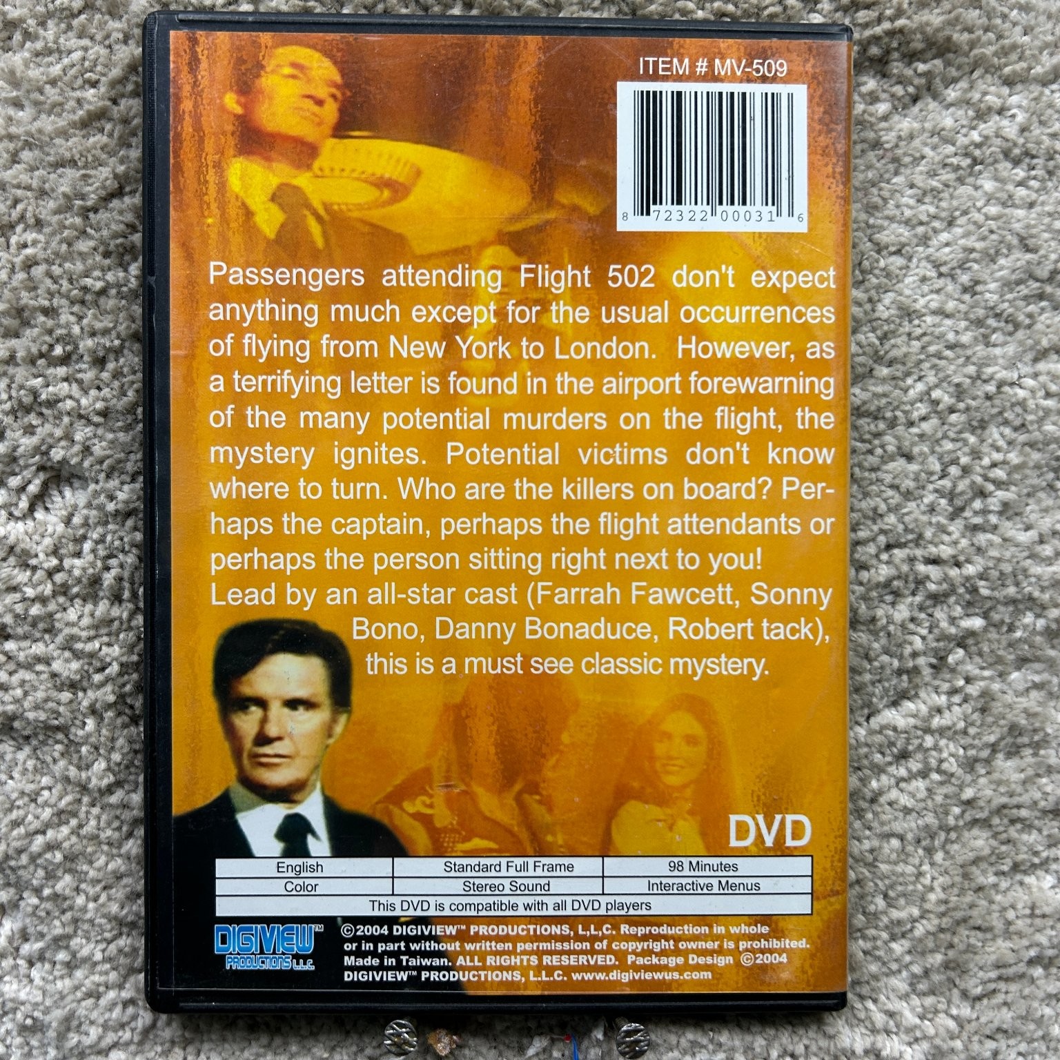 Murder on Flight 502 DVD 1975 Farrah Fawcett Sonny Bono Robert Stack Mystery