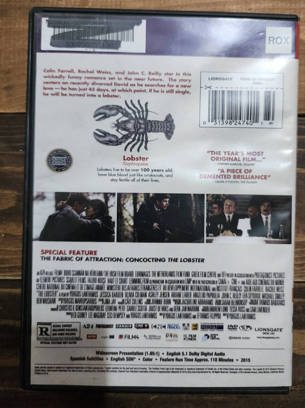 The Lobster DVD 2015 Ex Library copy