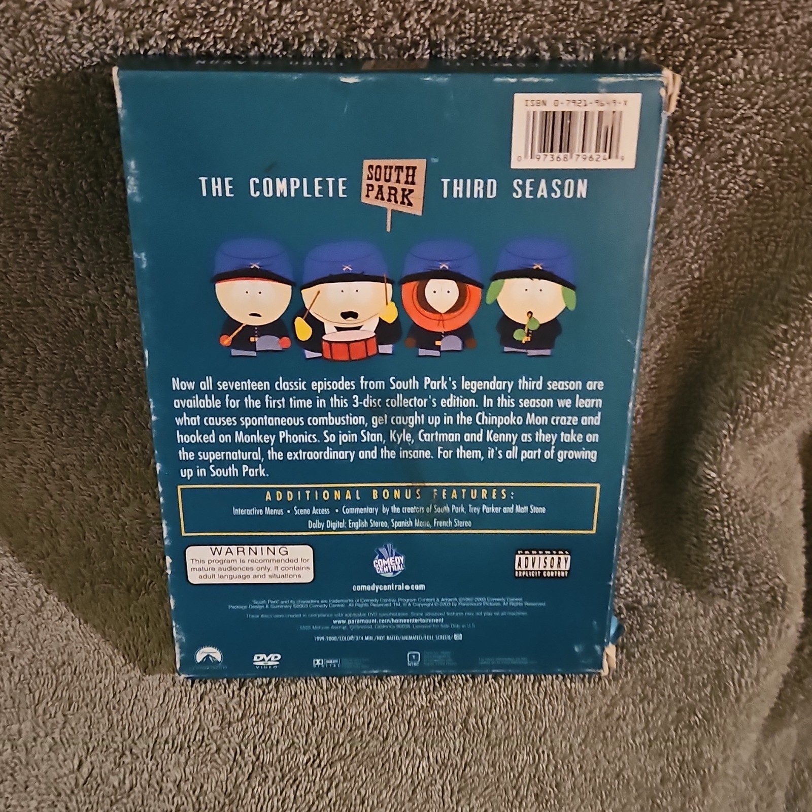 South Park Season 3 DVD 3-Disc Set Commentary Deleted Scenes NR 1999 Parker