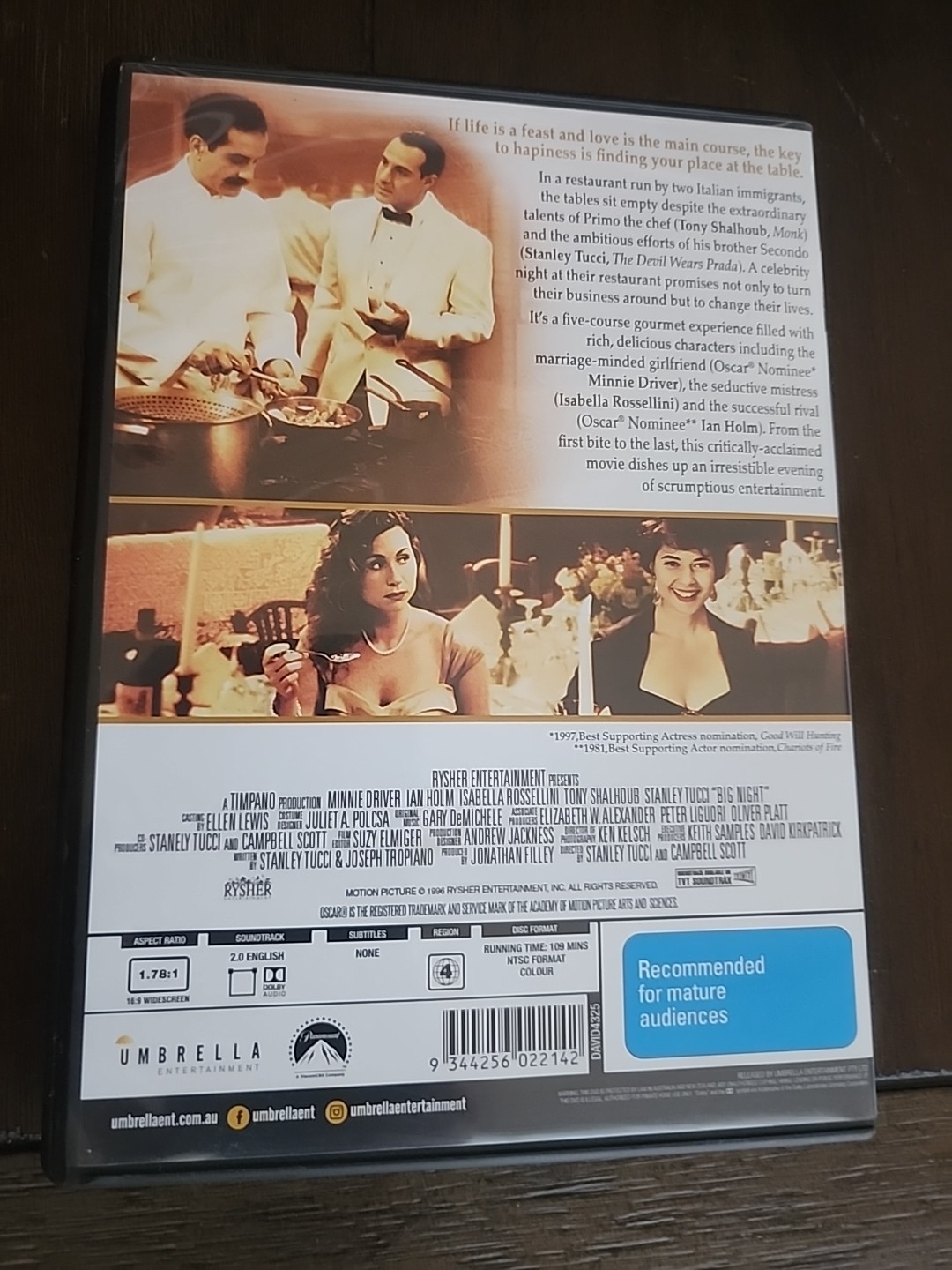 Big Night Region 4 Umbrella Ent. DVD Stanley Tucci, Tony Shalhoub