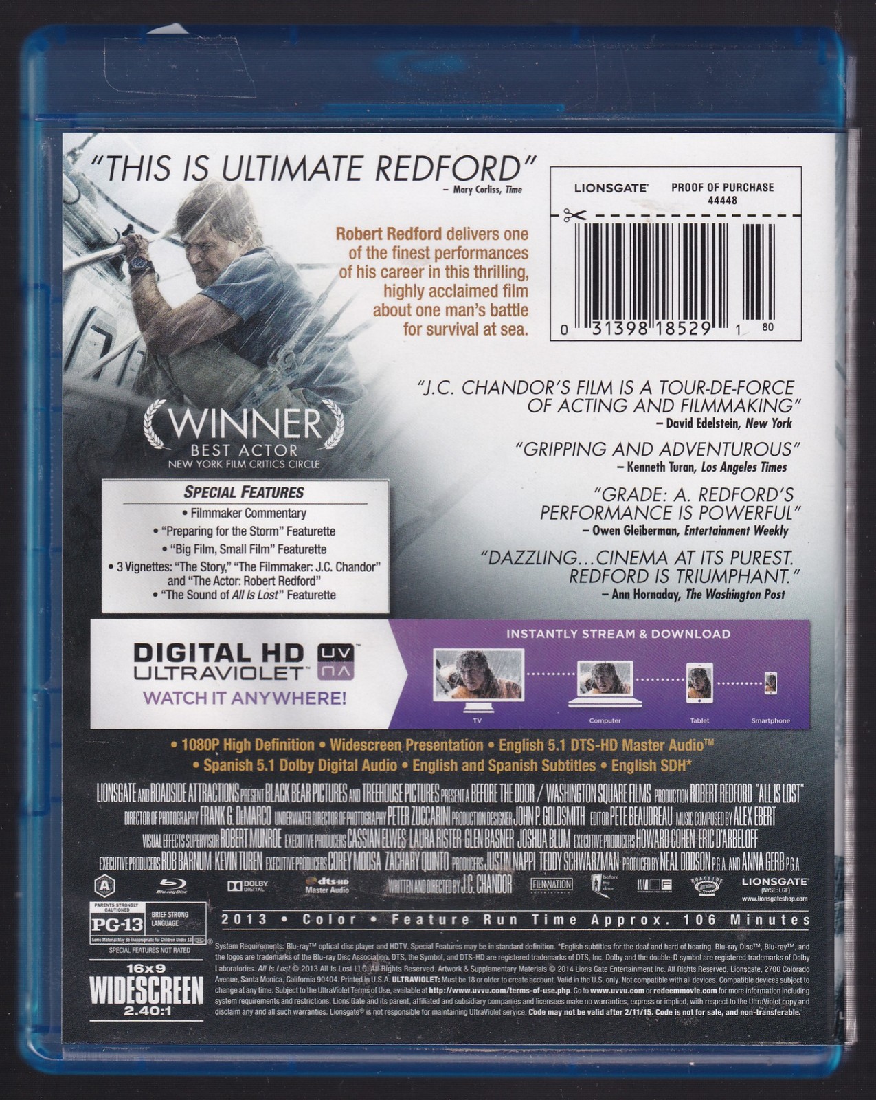 All Is Lost – 2013 – Bluray – Robert Redford – By ‎ J. C. Chandor