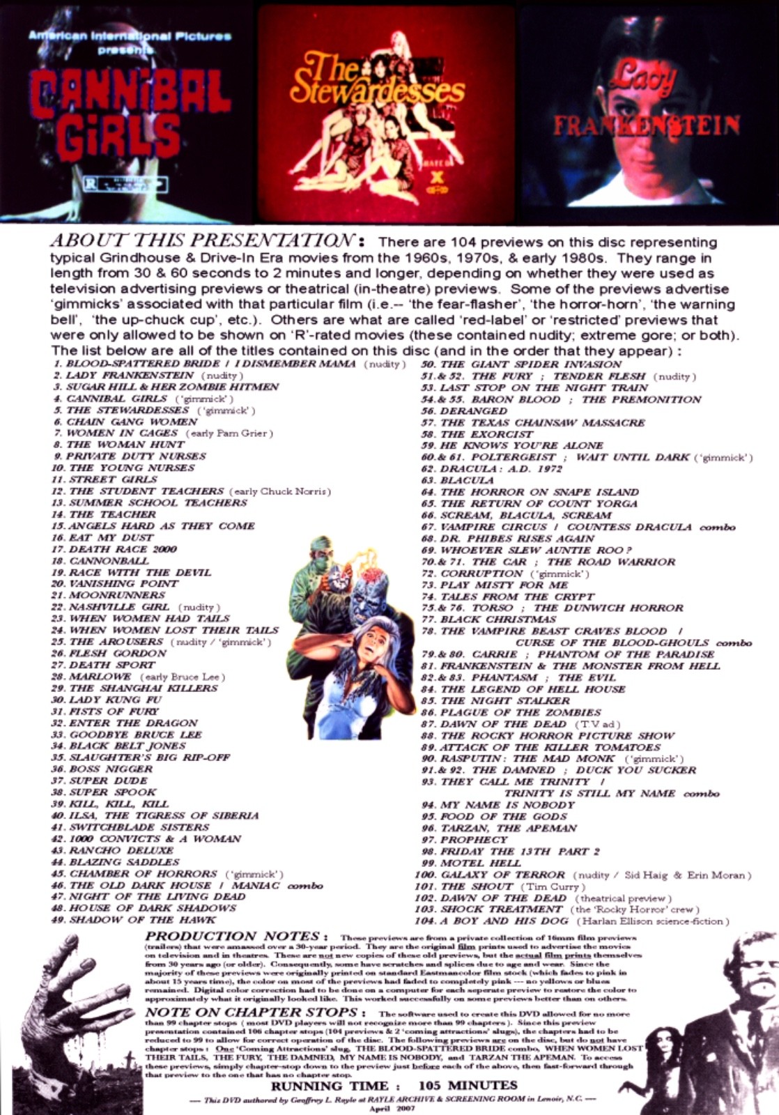 GRINDHOUSE AND DRIVE-IN ERA MOVIE PREVIEWS – DVD – 104 in all !