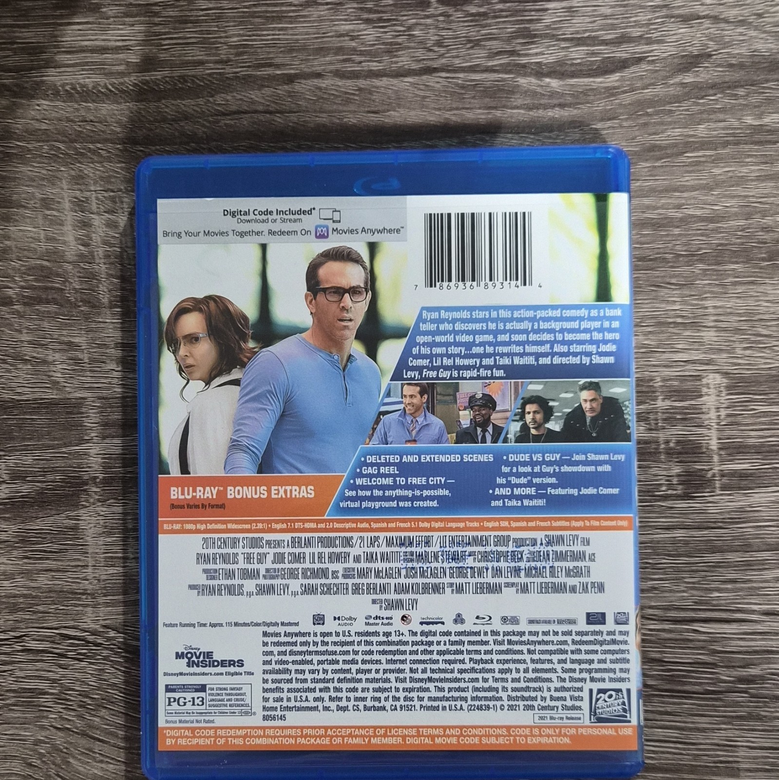 Free Guy (2021) Blu-ray + Digital Code PG-13 20th Century Studios Bonus