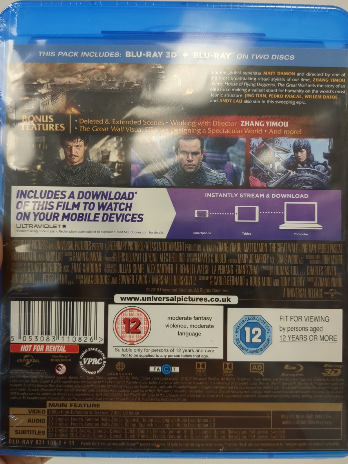 THE GREAT WALL 3D + 2D Blu-ray Region-Free 2016 Matt Damon ,New Brand