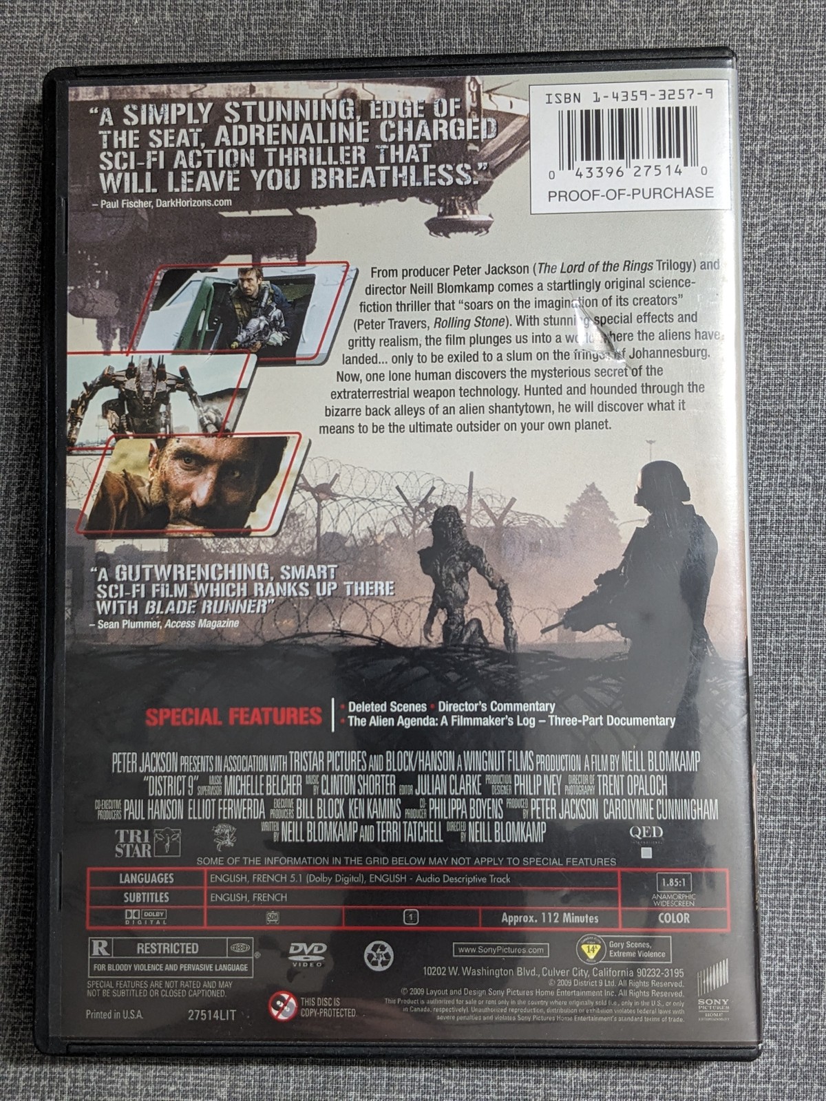 District 9 DVD Sci-Fi Action Thriller Peter Jackson Neill Blomkamp Sharlto