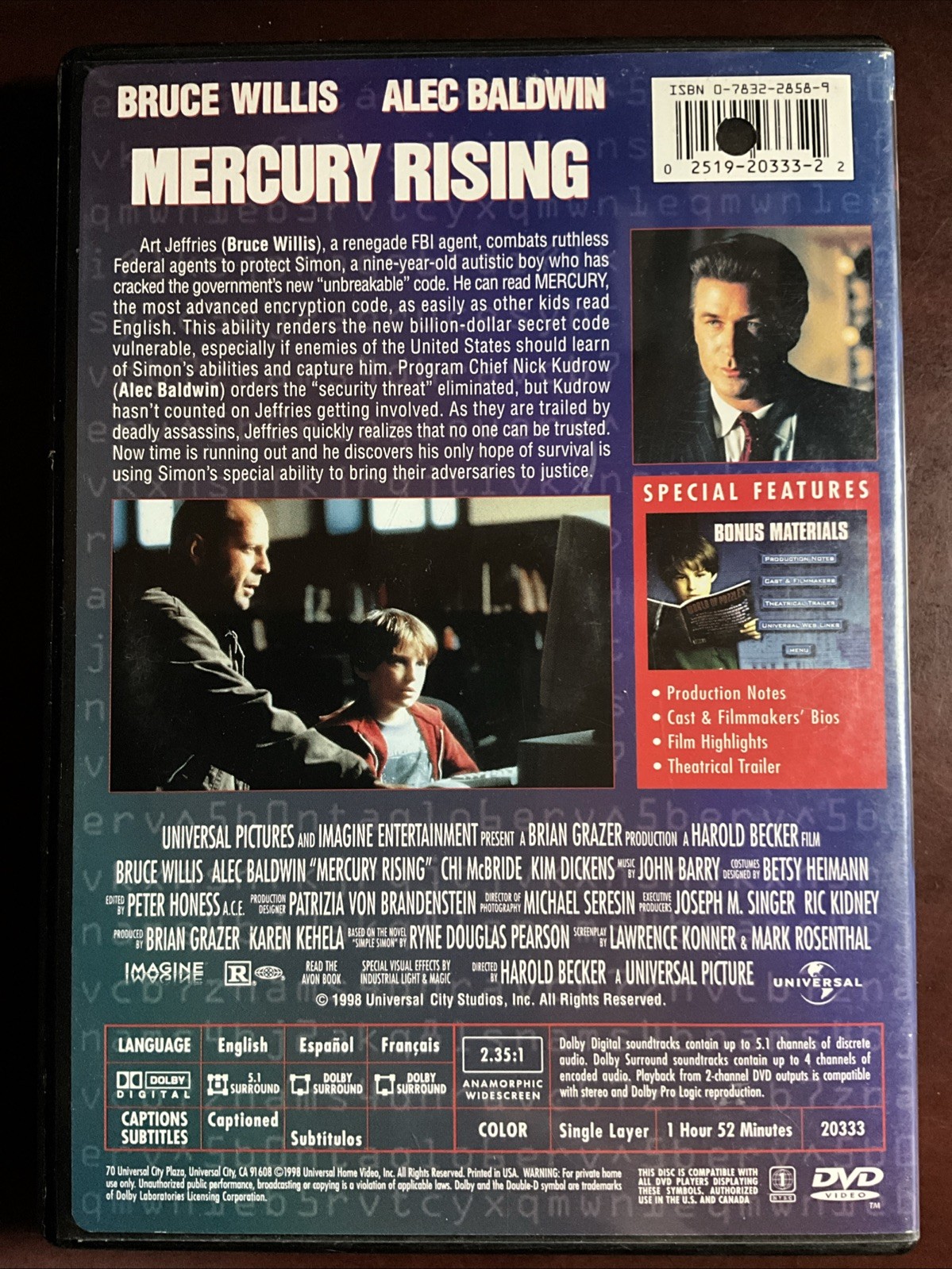 Mercury Rising (DVD, 1998)