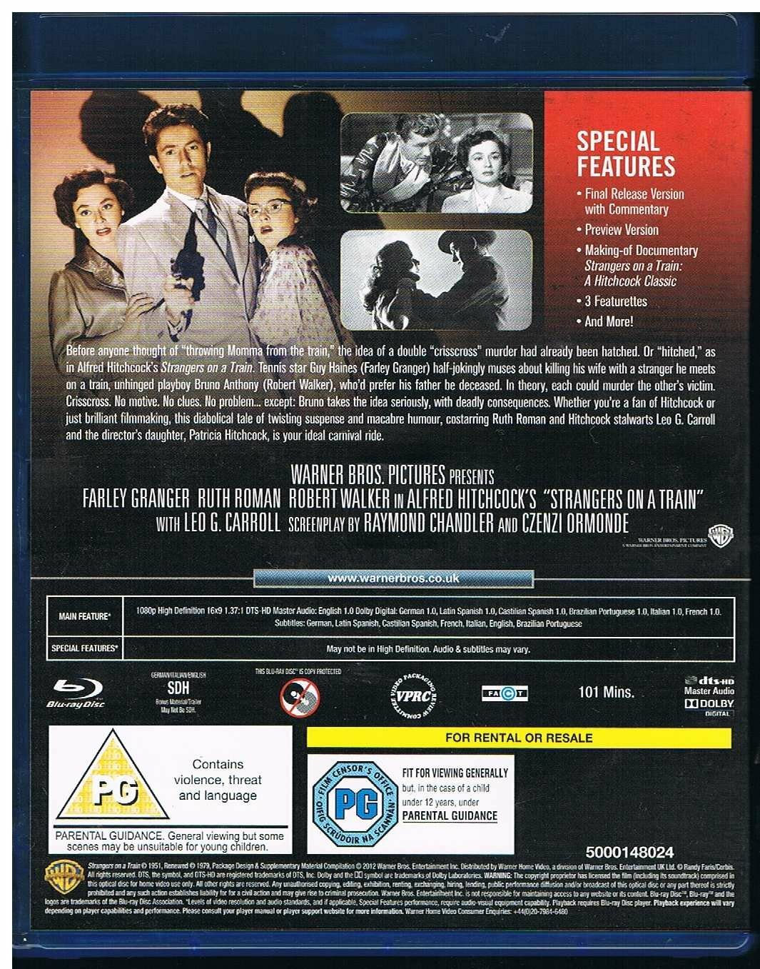 Strangers on a Train (1951) Alfred Hitchcock Blu-Ray BRAND NEW Free Ship